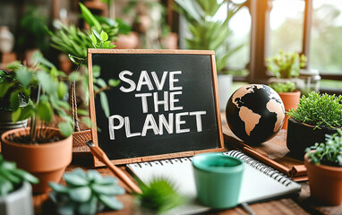 blackboard with words about Save the planet