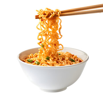 Ramen noodles on chopsticks isolated on transparent background Generative Ai