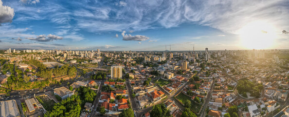 Aerial city scape during sunny summer day in Cuiaba Mato Grosso