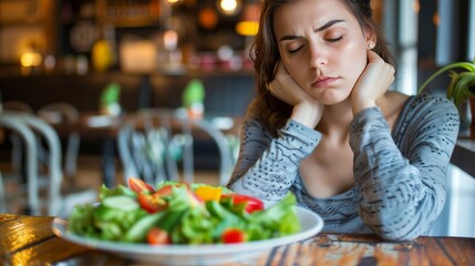 Dieting healthy young woman, having temptation hungry of food