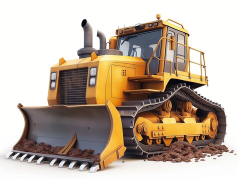 Yellow construction bulldozer on a white background