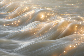 Grey water with sparkle lights, golden details pastel background - Powered by Adobe