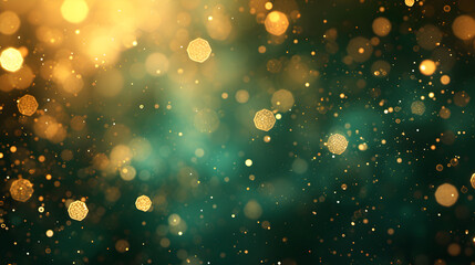 Abstract blur bokeh banner background. Gold bokeh on defocused emerald green background - Powered by Adobe