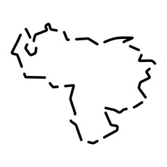 Venezuela country simplified map. Black broken outline contour on white background. Simple vector icon
