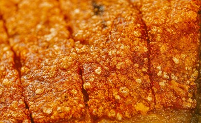 A piece of meat with a lot of brown spots on it. The meat is cooked and has a crispy texture