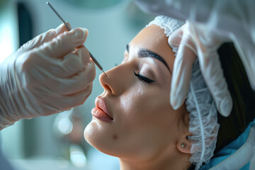 Expert surgeon preparing for cosmetic nose surgery - obrazy, fototapety, plakaty