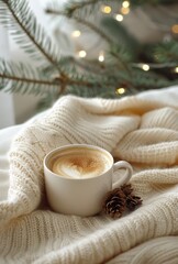 Obraz na płótnie Canvas a cup of coffee in an elegant knit