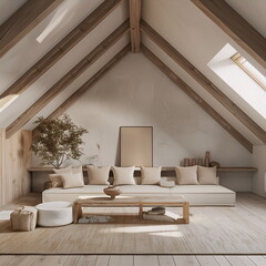 Frontal view of a modern attic with empty walls