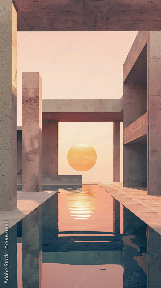 Poster abstract architecture building in minimal for wallpaper background.