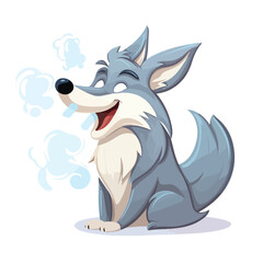 Cartoon wolf blowing air. Vector clip art illustrat
