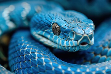 Macro shot Blue viper snake closeup face