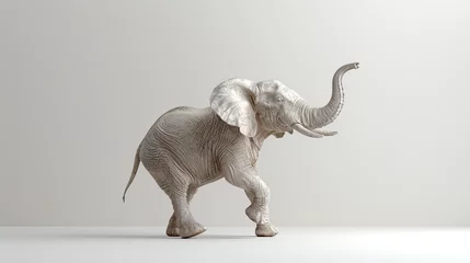 Foto op Aluminium happy elephant with trunk up in air, on neutral white background  © Mahnoor