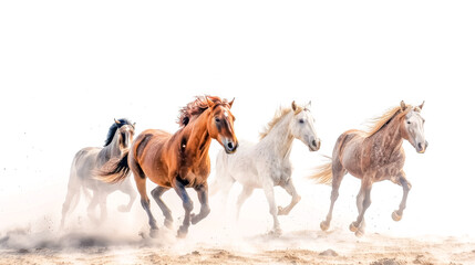 Majestic horses running free in dust