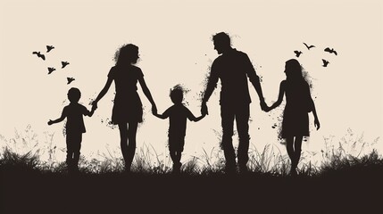 Fototapeta na wymiar A silhouette of a family