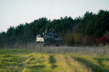 British army Warrior FV510 Infantry Fighting Vehicle in action on a military exercise