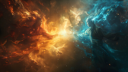 versus two martial artist with background with space - obrazy, fototapety, plakaty