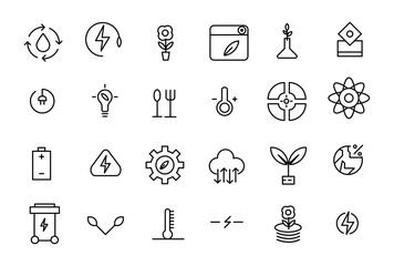Ecology icons, thin line style, Set vector line icons with open path smart sity and technology with elements for mobile concepts vector illustration.