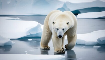 A Polar Bear With Its Nose Pressed Against The Ice