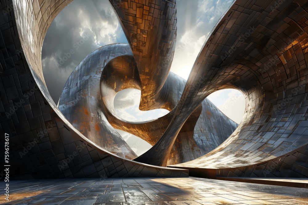 Poster innovative and futuristic architecture with seamless infinity loop design and dynamic curves, creati