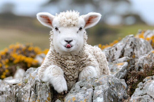 Greyface Dartmoor lamb on rocks