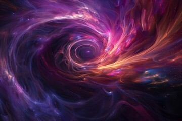 Vibrant and vivid cosmic vortex of colors in digital art: a fantasy abstract swirl of purple and red. Evoking the celestial beauty of the universe. Galaxy. And nebula in a whirlpool of infinite stars - obrazy, fototapety, plakaty