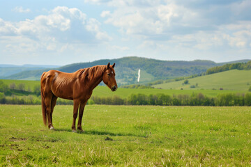 Obraz premium Lone horse in spring meadow