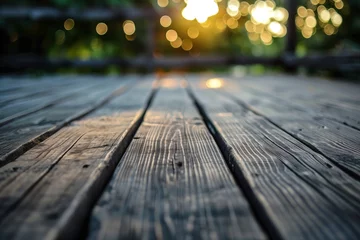 Fototapeten Sunlit path on old wooden pier © kossovskiy