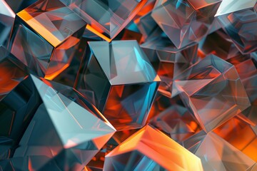 Vibrant 3d abstract crystal geometry landscape with futuristic polygonal shapes and vibrant colors, perfect for modern wallpaper, digital art background, and contemporary graphic design - obrazy, fototapety, plakaty