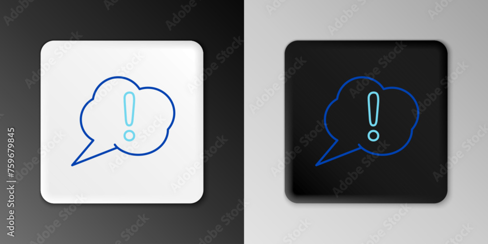 Poster line speech bubble and exclamation icon isolated on grey background. faq sign. copy files, chat spee