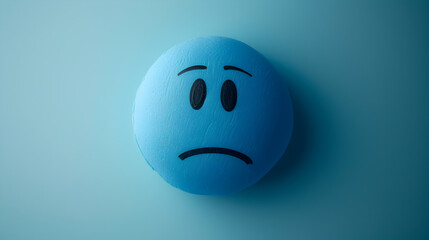 Blue Monday concept. Sad emoji face on light blue background