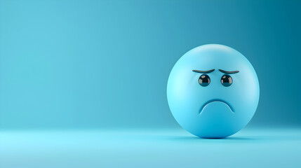 Blue Monday concept. Sad emoji face on light blue background