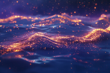 Purple water with sparkle lights, golden details background