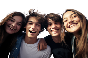 Happy Friends Gathered Together Smiling and Laughing,Isolated on a transparent background.