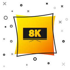 Fototapeta premium Black Screen tv with 8k Ultra HD video technology icon isolated on white background. Yellow square button. Vector