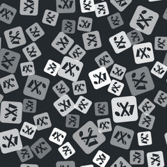 Grey Speaker mute icon isolated seamless pattern on black background. No sound icon. Volume Off symbol. Vector