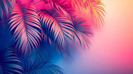 Fototapeta na wymiar Tropical palm leaves in light gradient pastel colors.. generative ai 
