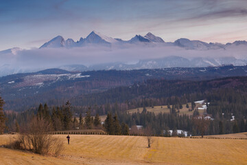 Mountain landscape.. View of the Tatra Mountains from the Spisz. Lapszanka. Poland.