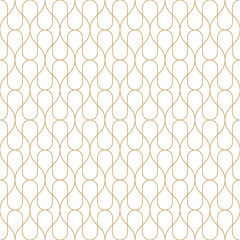 Fototapeta premium Seamless gold geometric wave lines pattern. Repeating pattern background for fabric, wallpaper, card, or wrapping paper. Vector illustration.