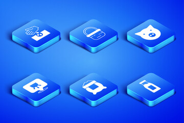 Set Bottle with milk, Seeds, Bag of flour, Udder, Basket and Pig icon. Vector