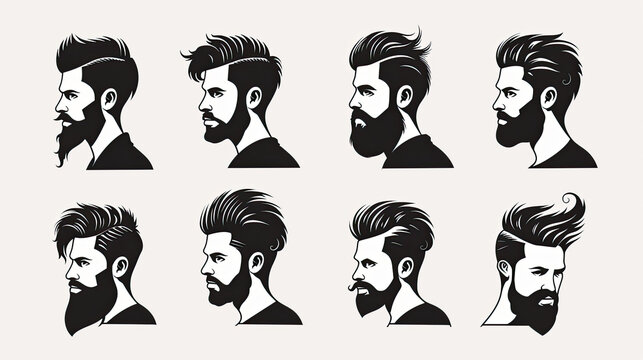 illustration of men model hairstyle or haircut with beard icons set, logo icons , background, poster or banner for hair salons