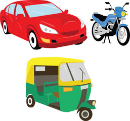 Car motor bike and auto rickshaw of India