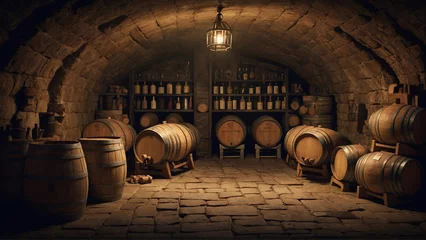 Fotobehang wine cellar with barrels © Surena Ariamanesh