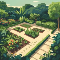 Fototapeta na wymiar garden green plants illustration.