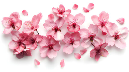 Naklejka na ściany i meble Elegant cherry blossom petals isolated on a white background for design layouts. Perfect for spring-themed designs or Japanese cultural references.