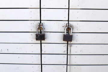 Closed metal padlock. Protection concept.
