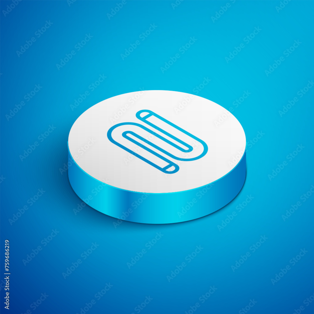 Poster isometric line towel icon isolated on blue background. white circle button. vector illustration