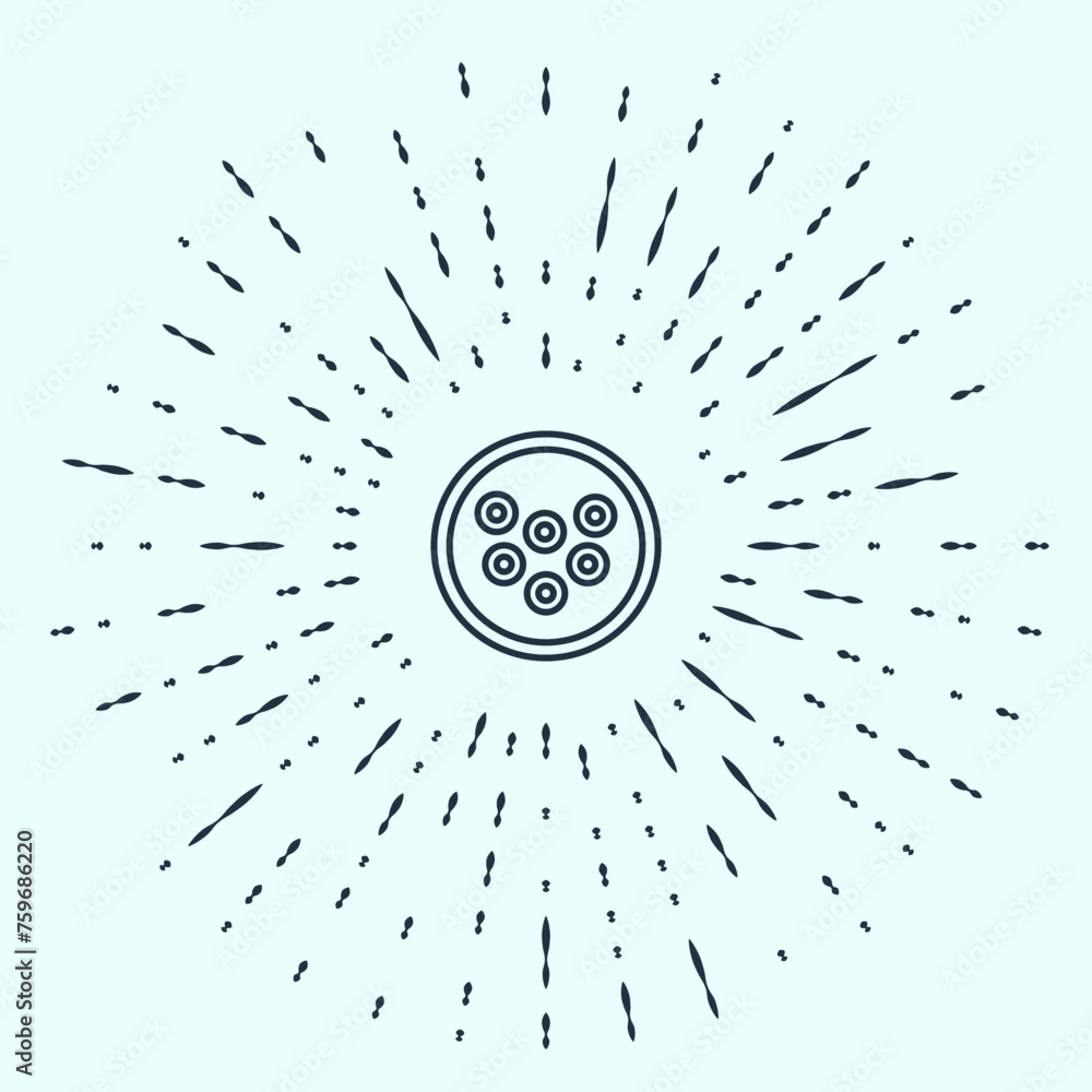 Poster black line caviar on a plate icon isolated on grey background. abstract circle random dots. vector.