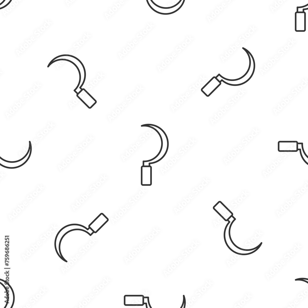 Poster grey line sickle icon isolated seamless pattern on white background. reaping hook sign. vector
