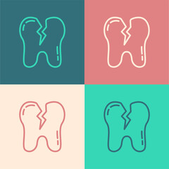 Pop art line Broken tooth icon isolated on color background. Dental problem icon. Dental care symbol. Vector