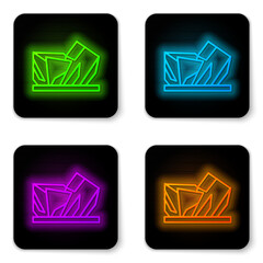 Naklejka premium Glowing neon line Royal Ontario museum in Toronto, Canada icon isolated on white background. Black square button. Vector